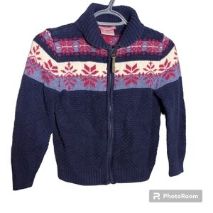 Hanna Andersson Full Zip Fair Isle Sweater Elbow Patches Size 120 (US 6)